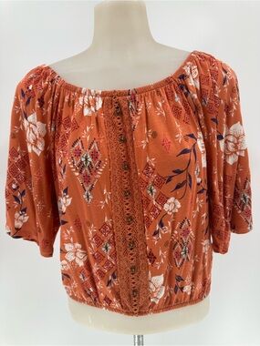 Vintage Mudd Crop Top XS Floral Stretch Neckline & Waistband Romantic Fairy Y2K